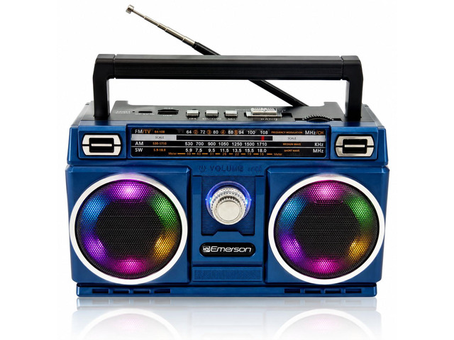 Portable Bluetooth Radio Boombox with 4-Band AM/FM/TV/SW Shortwave Radio, Rechargeable Battery, USB & TF Card MP3 Playback, LED Color Lights
