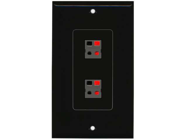 2 Port Speaker Decorative Wall Plate - Black - Bracket Included
