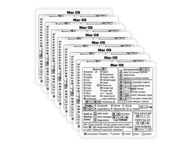 Mac OS Shortcut Stickers (2-Pack) MacBook Keyboard Cheat Sheet for macOS (2025) Waterproof Removable Vinyl Decals for MacBook Air/Pro,...
