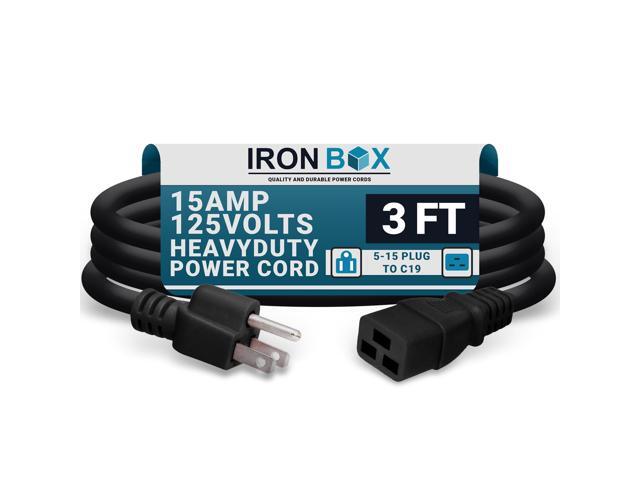 IronBox Electric - Heavy Duty 5-15P to C19 Power Cord - 15A, 125V, 14/3 SJT Jacket - Computer Power Supply Extension Cords - PSU Wire Connectors -...