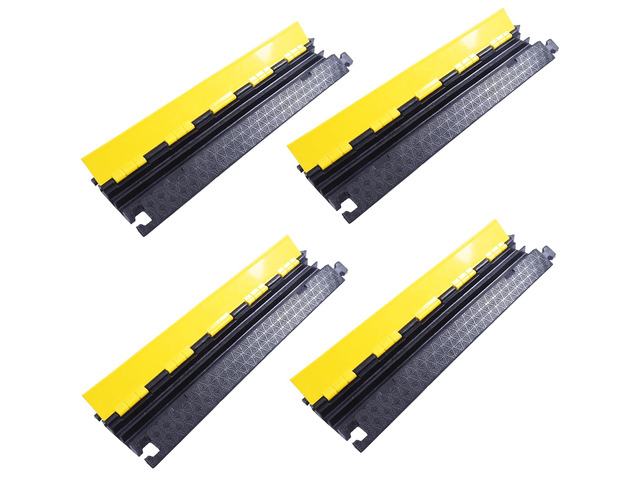 4-Pack Rubber Cable Protector Ramp 2-Channel Heavy-Duty Floor Cord Cover for Driveway, Warehouse, Events - 22,000 lbs Load Capacity - Indoor &...