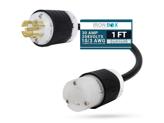 IronBox Electric - Heavy-Duty L21-30P to L6-30R Connector Plug Adapter - 10/3 AWG - 30 Amps and 208V Rated - Reliable Power Solution for...
