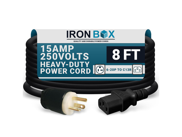 IronBox Electric - NEMA 6-20P Plug to IEC C13 Power Cord - 15A/250V, 14/3 AWG - UL Listed Heavy Duty Power Cord - Replacement Cords for Monitor,...