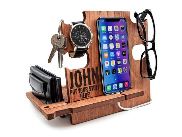 Personalized Gifts for Men Wood Phone Docking Station Nightstand Bedside Desk Organizer Best Personalized Idea for Father's Day Anniversary...