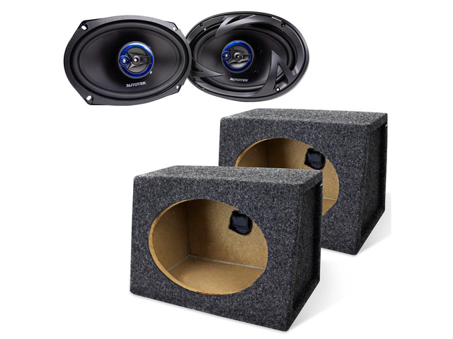 Street Machine 6x9 Coaxial Speakers, 1 Pair with QPower 2 Pack Angled Style 6x9 Car Speaker Box Enclosure - Audio Equipment for Vehicles