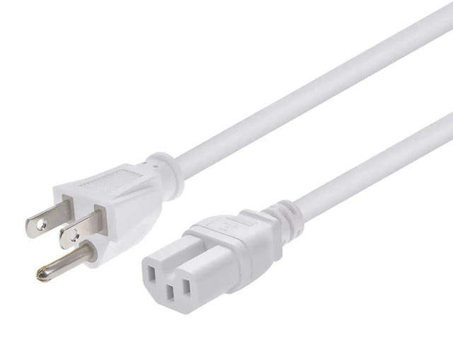 Heavy Duty Power Cord - 6 Feet - White NEMA 5-15P to IEC 60320 C15, 14AWG, 15A, SJT, 125V, for PCs, Monitors, Scanners, and Printers