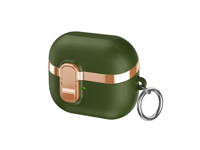 Electroplated Leather-Look TPU Case for Galaxy Buds 3/3 Pro/3 FE - Safety Lock clamp & Durable Shock Absorption (Green)