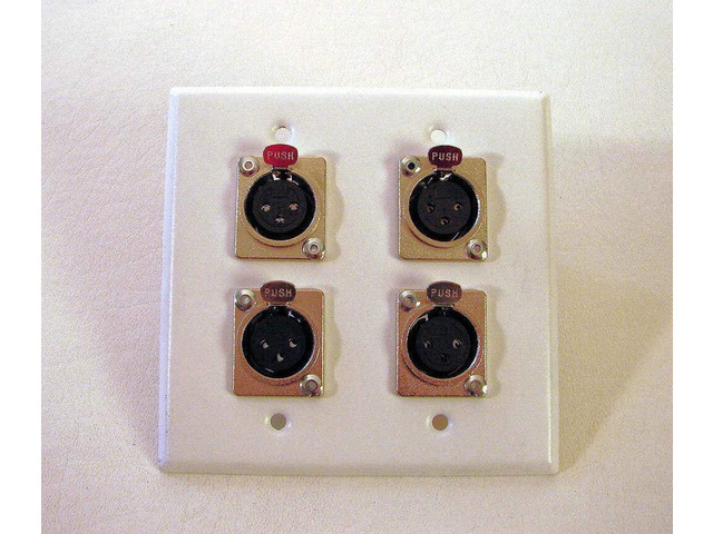 ProCraft Stainless Steel 2 Gang White Wall Plate W/4 Female XLR's Mic Input Stainless steel 2-gang wall plate with four female XLR microphone...