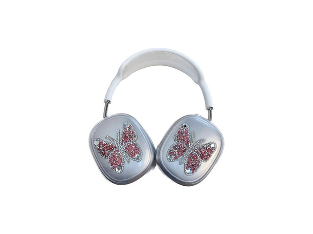 Glittering Butterfly Case Compatible with AirPods Max Rhinestones, Clear Sparkling Cute Soft TPU Cases for Women Protective Cover for AirPods Max