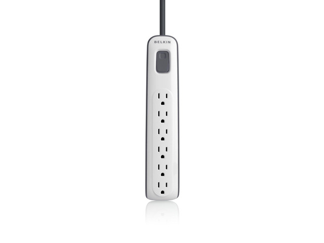 6-Outlet Surge Protector Power Strip, 600J, 4ft Cord, Straight Plug flame-retardant housing, compact straight plug, home office, desktop...