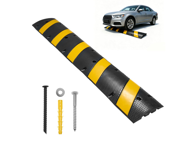 6FT Rubber Speed Bump, Heavy Duty Speed Bump Cable Protector Ramp for Driveway, Road Parking, Garage, Parking Lot, Warehouse,72' x 11.8' x 1.77'...