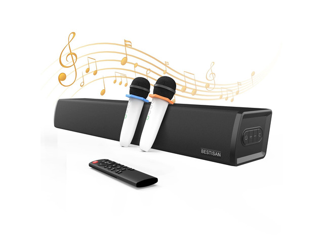 Soundbar for TV, Bluetooth 5.0 Sound Bar with 2 Wireless Microphone, Handheld Wireless Karaoke Microphone for Kids, Sound Bar for Adults/Kids...