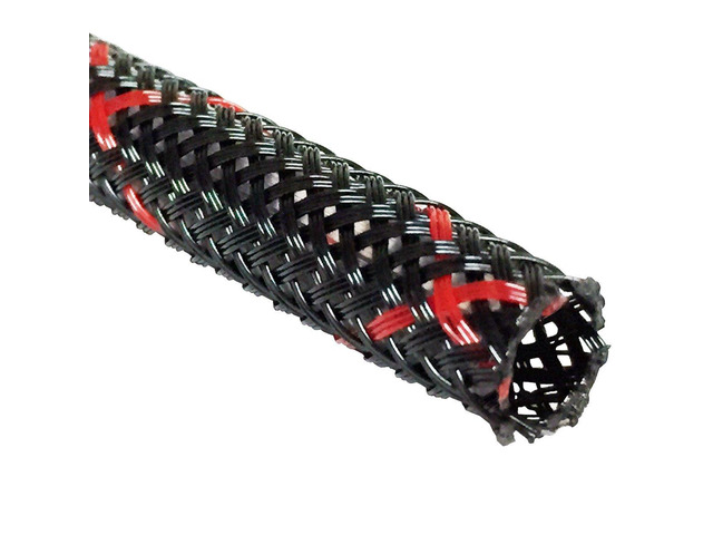 1/8' PET High Flame Retardant Expandable Braided Flexible Cable Sleeve - Black w/Red Tracer - 50 Feet