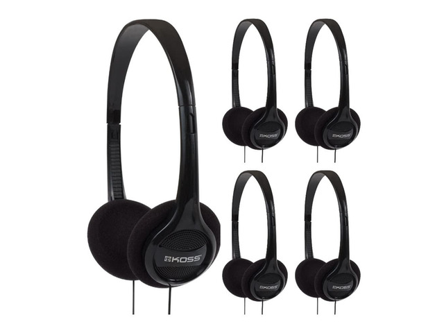 KPH7 Lightweight Portable On-Ear Headphones Bundle (Black, 5-Pack)