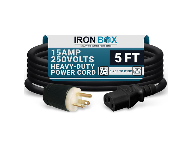 IronBox Electric - NEMA 6-20P Plug to IEC C13 Power Cord - 15A/250V, 14/3 AWG - UL Listed Heavy Duty Power Cord - Replacement Cords for Monitor,...