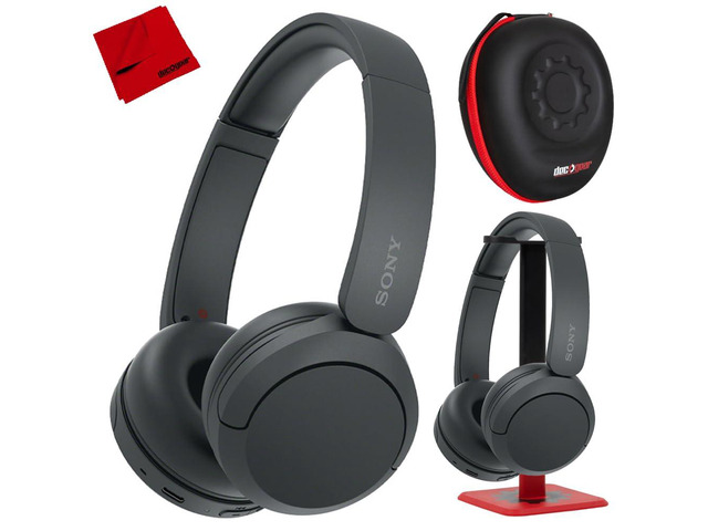WH-CH520/B Wireless Headphones with Microphone, Black Bundle with Deco Gear Hard Case + Pro Audio Headphone Stand + Microfiber Cleaning Cloth