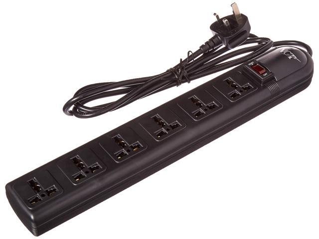 WPS-B-UK 220 Volt - 240 Volt Universal Power Strip Surge Protector with 6 Universal Outlets 13A Max 3250W with UK Plug (UK Plug), Black