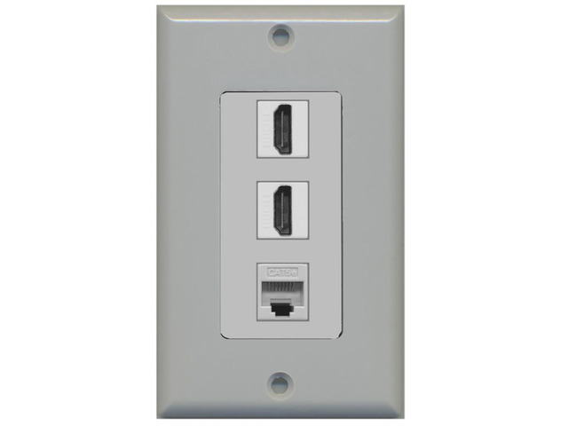 2 HDMI and 1 Cat5e White Ethernet Port Wall Plate Decorative - Gray