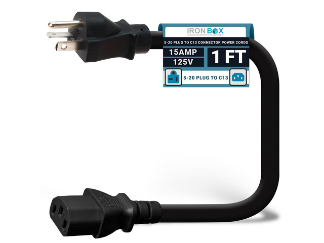 IronBox Electric NEMA 5-20 Plug to C13 Connector Power Cords, 15A, 125V, 14/3 SJT Jacket - Power Supply Replacement Cable - UL Listed Heavy Duty...