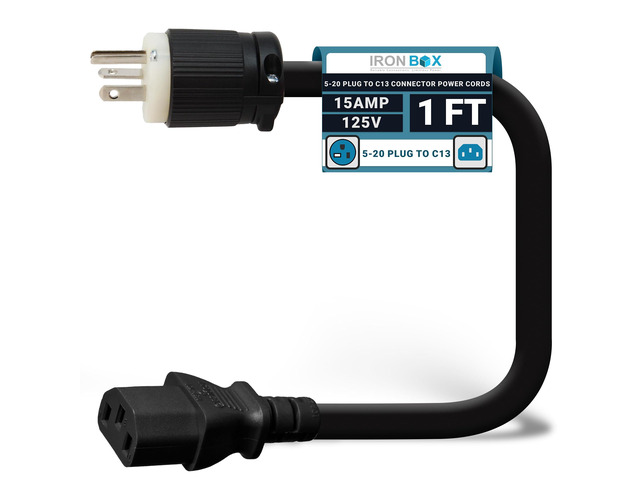 IronBox Electric NEMA 5-20 Plug to C13 Connector Power Cords, 15A, 125V, 14/3 SJT Jacket - Power Supply Replacement Cable - UL Listed Heavy Duty...