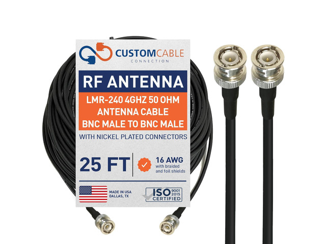 25 Foot BNC Male to BNC Male Times Microwave LMR-240 Ultraflex 4Ghz 50 Ohm Antenna Cable