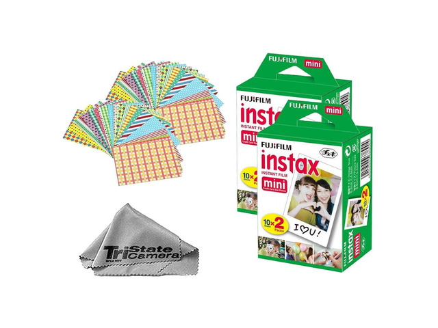 Instax Mini Instant Film (40 Sheets) + 40 Sticker Frames + TSC Microfiber Cleaning Cloth for Mini 8, 9, 11, 12, 50s, 25, 7s, 90 Cameras & Mini Link