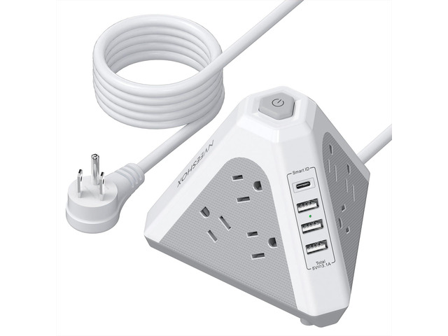 Tower Surge Protector Power Strip, 9 AC Outlets with 4 USB Ports (1 USB C) 3-Side Triangle Outlets with USB Ports,6.5 Ft,Flat Plug, Charging...