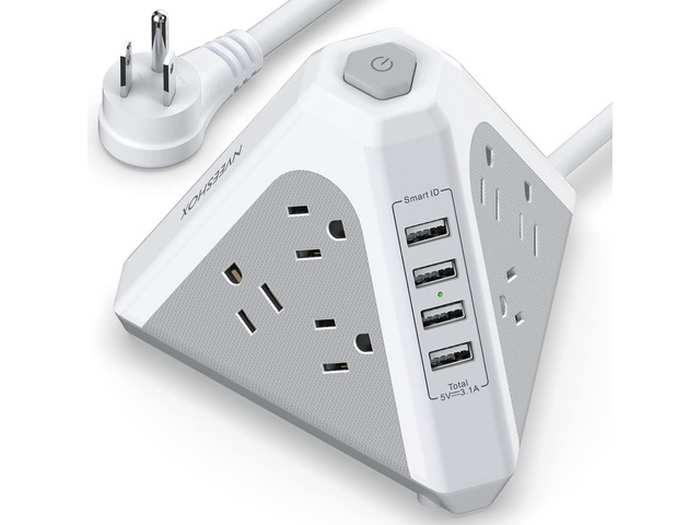 Power Strip Tower Surge Protector-9 Multiple Outlets 4 USB Charging Ports,3-Side Triangle Outlet Extender Strip with 6.5Ft Long Extension Cord,...