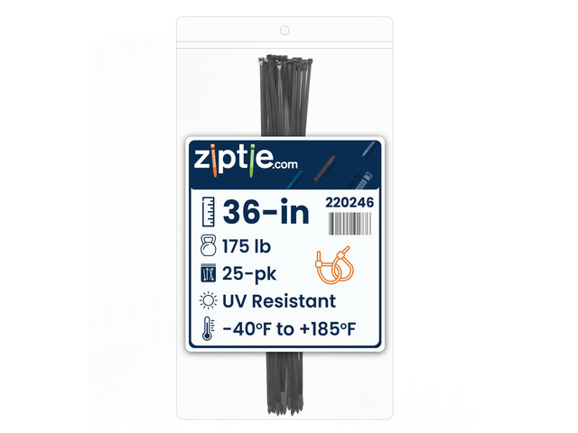 36-inch UV Resistant Black Multi-Purpose Cable Tie, 175-lb Tensile Strength, UL 21S Listed, 25-Pack