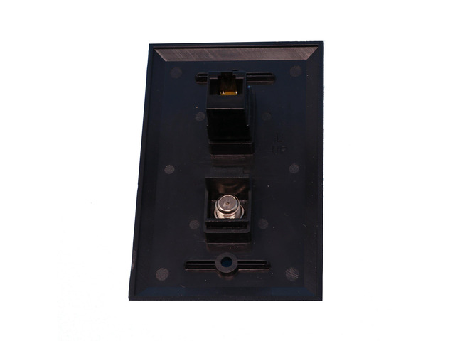 1 Port Coax Cable TV- F-Type 1 Port Cat6 Ethernet Wall Plate - Black