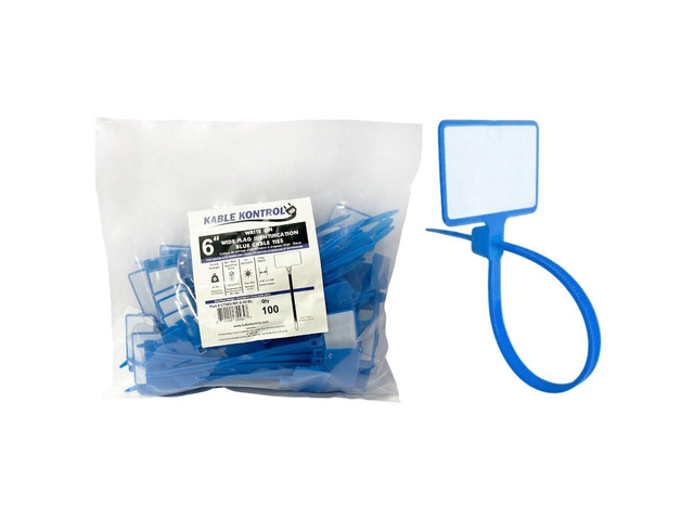 Write-On Flag Identification Zip Ties, 6 Inch 100 Pcs - Blue Cable Markers 17/8' x 11/8' Writable Wide Flag SelfLocking Nylon Marker Cable Ties...