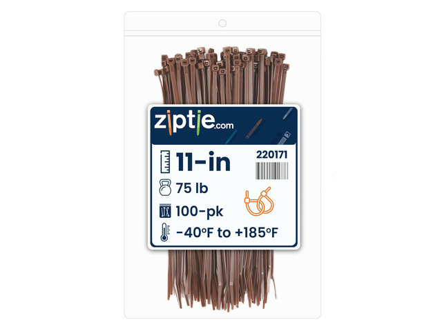11-Inch Dark Brown Nylon Multi-Purpose Zip Ties - 75-lb Tensile Strength Cord Management - UL 21S Listed Tie Wraps - Indoor Multi-Purpose (100-Pack)
