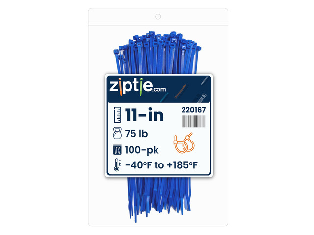 11-Inch Blue Nylon Multi-Purpose Zip Ties - 75-lb Tensile Strength Cord Management - UL 21S Listed Tie Wraps - Indoor Multi-Purpose (100-Pack)