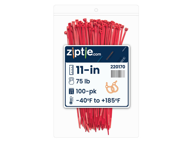 11-Inch Red Nylon Multi-Purpose Zip Ties - 75-lb Tensile Strength Cord Management - UL 21S Listed Tie Wraps - Indoor Multi-Purpose (100-Pack)