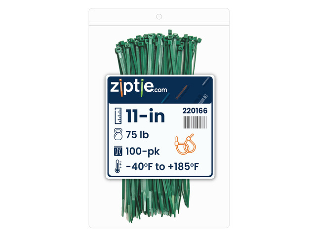 11-Inch Dark Green Nylon Multi-Purpose Zip Ties - 75-lb Tensile Strength Cord Management - UL 21S Listed Tie Wraps - Indoor Multi-Purpose (100-Pack)