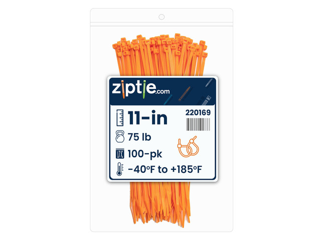 11-Inch Fluoresent Orange Nylon Multi-Purpose Zip Ties - 75-lb Tensile Strength Cord Management - UL 21S Listed Tie Wraps - Indoor Multi-Purpose...