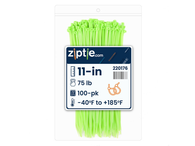 11-Inch Fluorescent Green Nylon Multi-Purpose Zip Ties - 75-lb Tensile Strength Cord Management - UL 21S Listed Tie Wraps - Indoor Multi-Purpose...