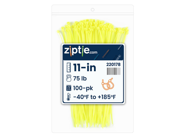 11-Inch Fluorescent Yellow Nylon Multi-Purpose Zip Ties - 75-lb Tensile Strength Cord Management - UL 21S Listed Tie Wraps - Indoor Multi-Purpose...