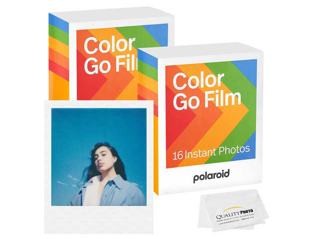 Go Color Film, White Frame + Quality Photo Microfiber Cloth (Only Compatible with Go Cameras) (2 Pack (32 Sheets)