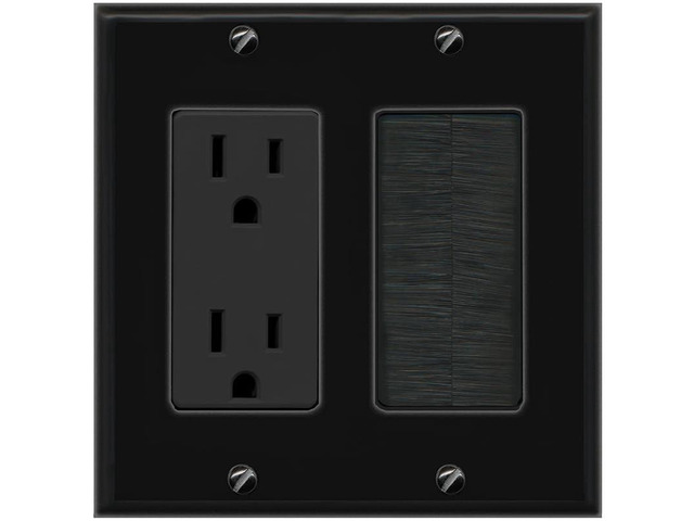 2 Gang 15A Outlet Mesh-Brush Decorative Wall Plate - Black