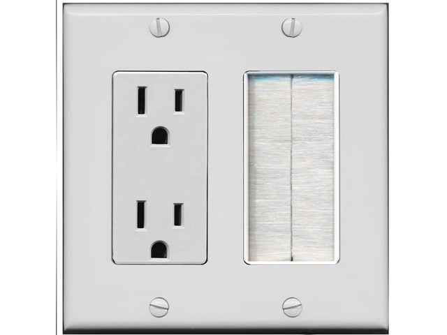 2 Gang 15A Outlet Mesh-Brush Decorative Wall Plate - Gray