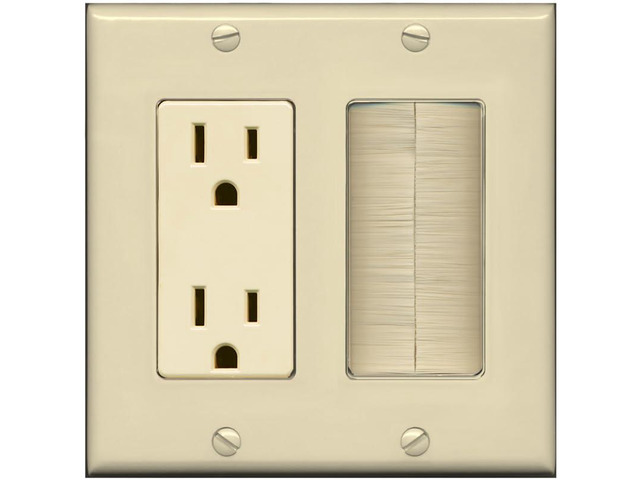 2 Gang 15A Outlet Mesh-Brush Decorative Wall Plate - Ivory