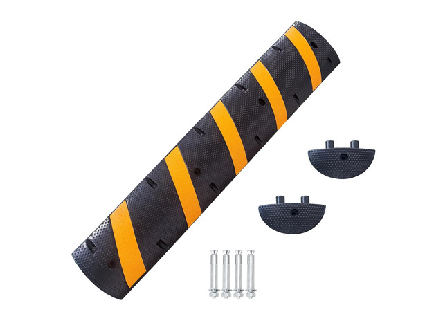 6FT Rubber Speed Bumps with End Caps Cable Protector, 25000 Lbs Capacity Heavy Duty Speed Humps, Traffic Calming Hump for Road, Driveway,...