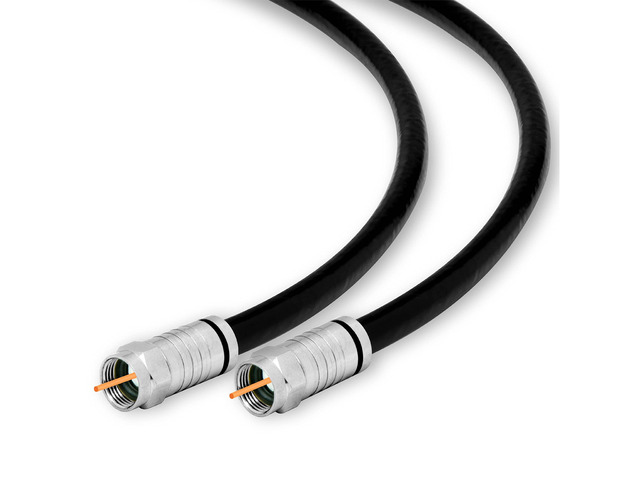 RG6 Quad Shield Coaxial Cable F Connector 18 AWG 3GHZ 75 Ohm Sat TV (50FT, Black) 33008