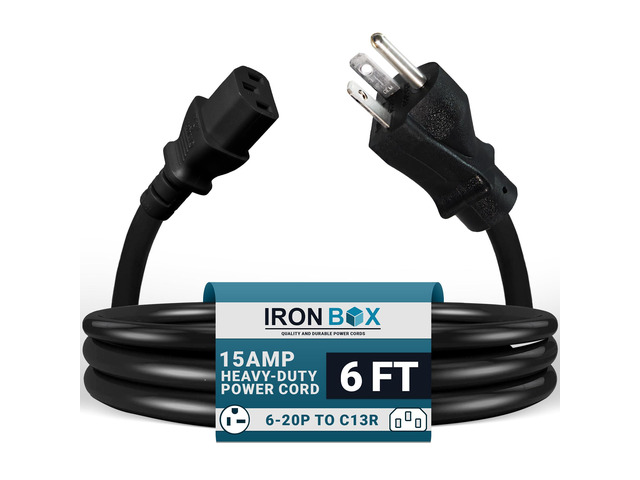 IronBox Electric - NEMA 6-20P Plug to IEC C13 Power Cord - 15A/250V, 14/3 AWG - UL Listed Heavy Duty Power Cord - Replacement Cords for Monitor,...
