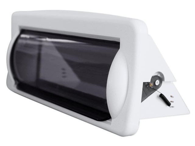 RWSG4W White Universal Marine/Boat Receiver Splash Guard Housing Fits 1 DIN Head Units, UV-Resistant ABS, Spring Loaded Flip Door, Stainless...