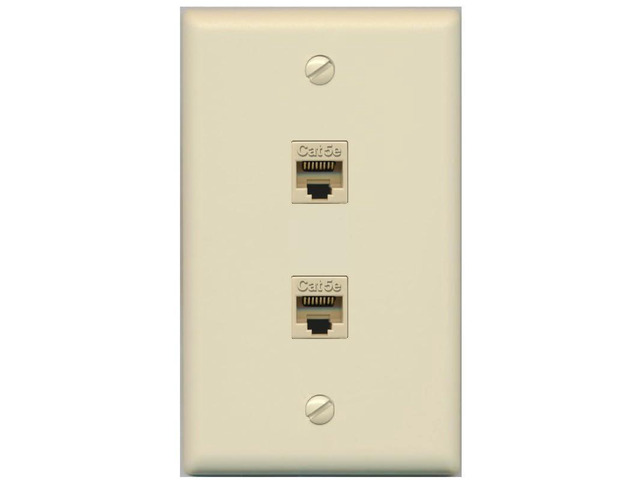 1 Gang 2 Port Cat5e Ethernet Wall Plate - Flat Style Ivory