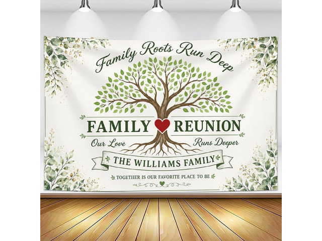 Personalized Aint No Family Like the One We Got Banner Backdrop Custom Name Blue Watercolor Pine Forest Welcome Sign Reunion Party Decorations...