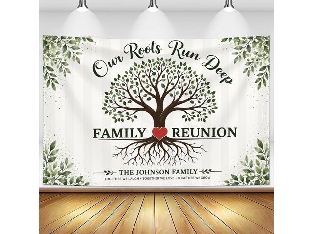 Personalized Our Roots Run Deep Family Reunion Banner Backdrop Custom Name Tree Heart Floral Border Welcome Sign Party Decorations Photo Backdrop...