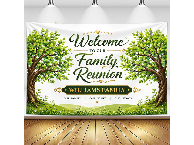 Personalized Aint No Family Like the One We Got Banner Backdrop Custom Name Blue Watercolor Pine Forest Welcome Sign Reunion Party Decorations...